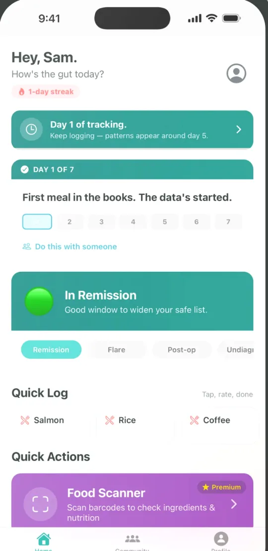 Crohn's Food Tracker app screenshot
