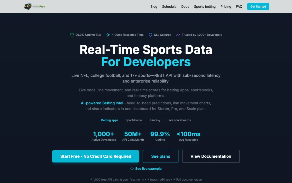 Realtime Sports API screenshot
